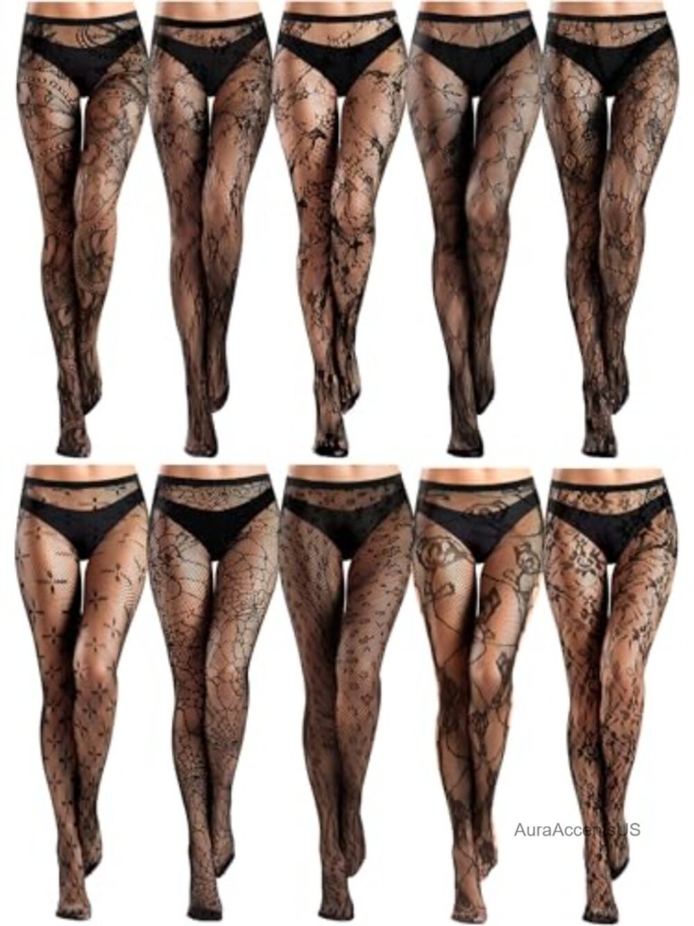 10 Pairs Goth Lace Fishnet Tights Women Spandex High Waist Seamless Party